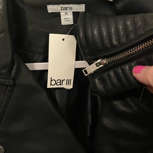 New Macy’s black leather jacket silver zippers L with Tags - Picture 3 of 4